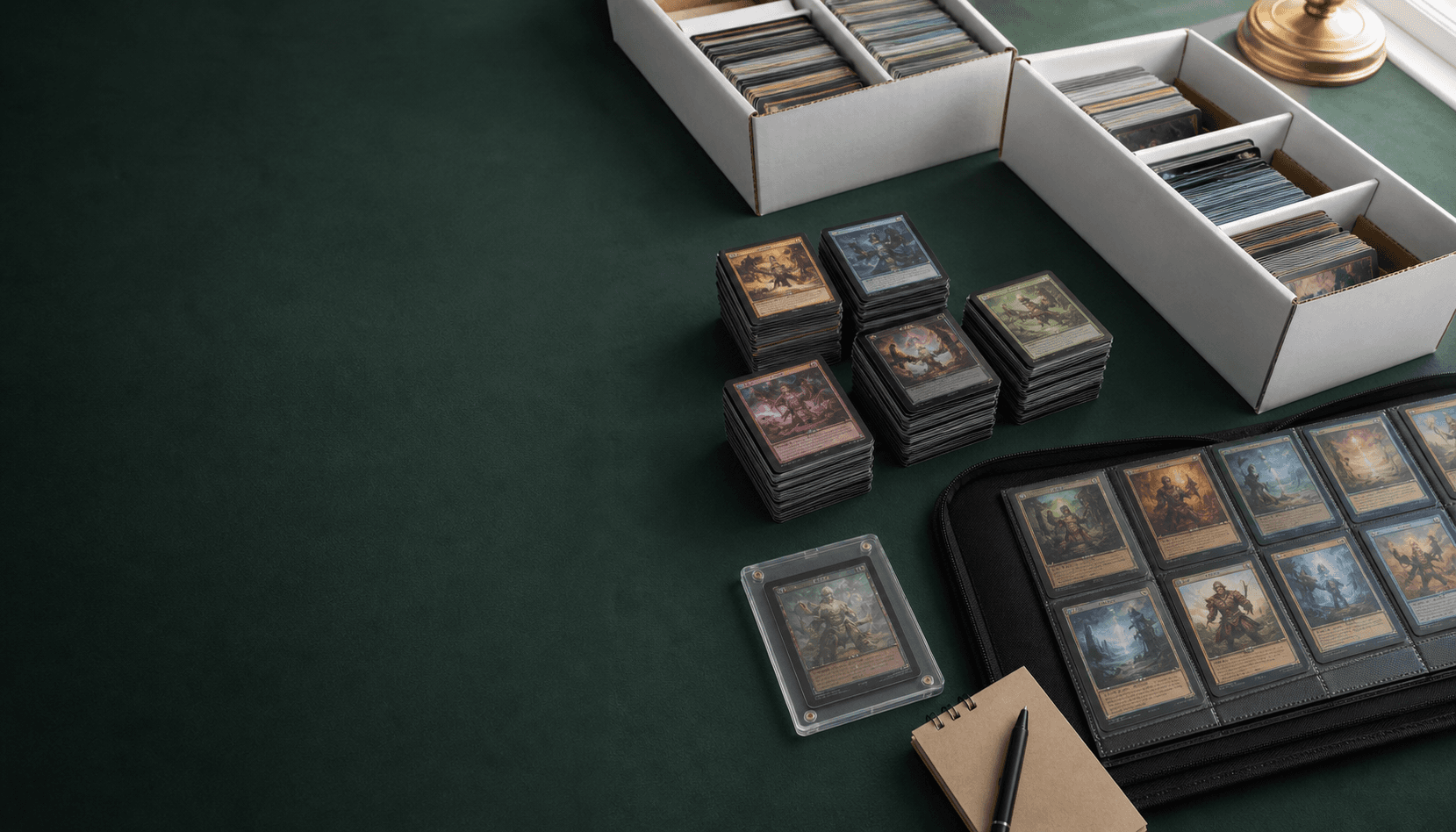A large trading card collection prepared for appraisal